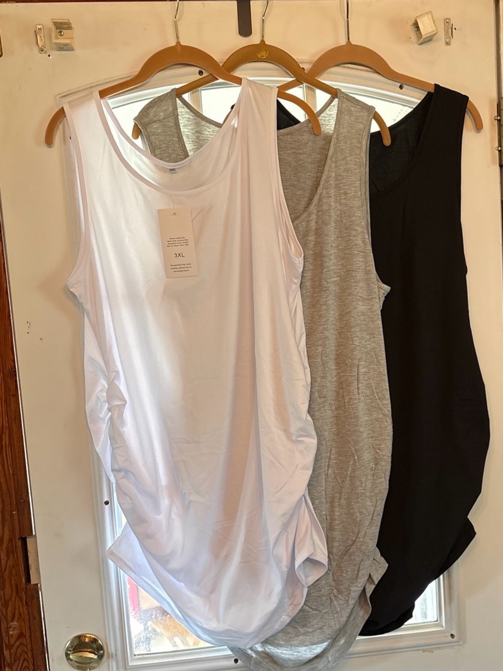 Trio of Maternity Tops Sleeveless Scoop Neck Tank Top - White, Gray, Black 3xl